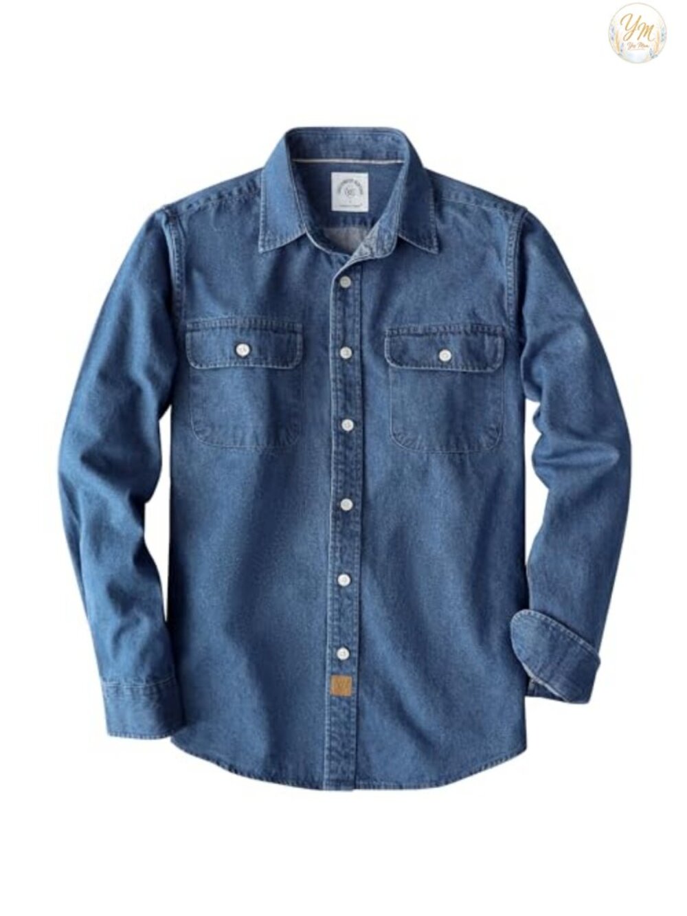 Men's 8.8 oz Denim Shirt, 100% Cotton Button Down Long Sleeve Casual Work Shirt
